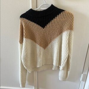 Colorblock Knit Sweater - Black, Tan, and Cream